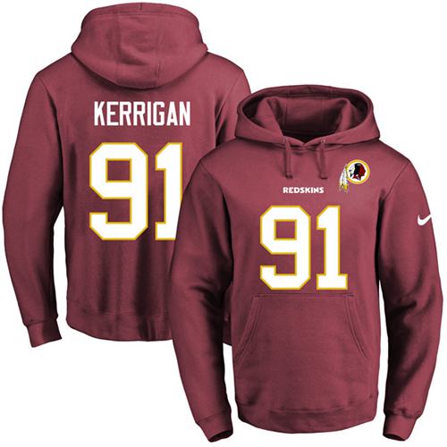 Nike Redskins #91 Ryan Kerrigan Burgundy Red Name & Number Pullover NFL Hoodie